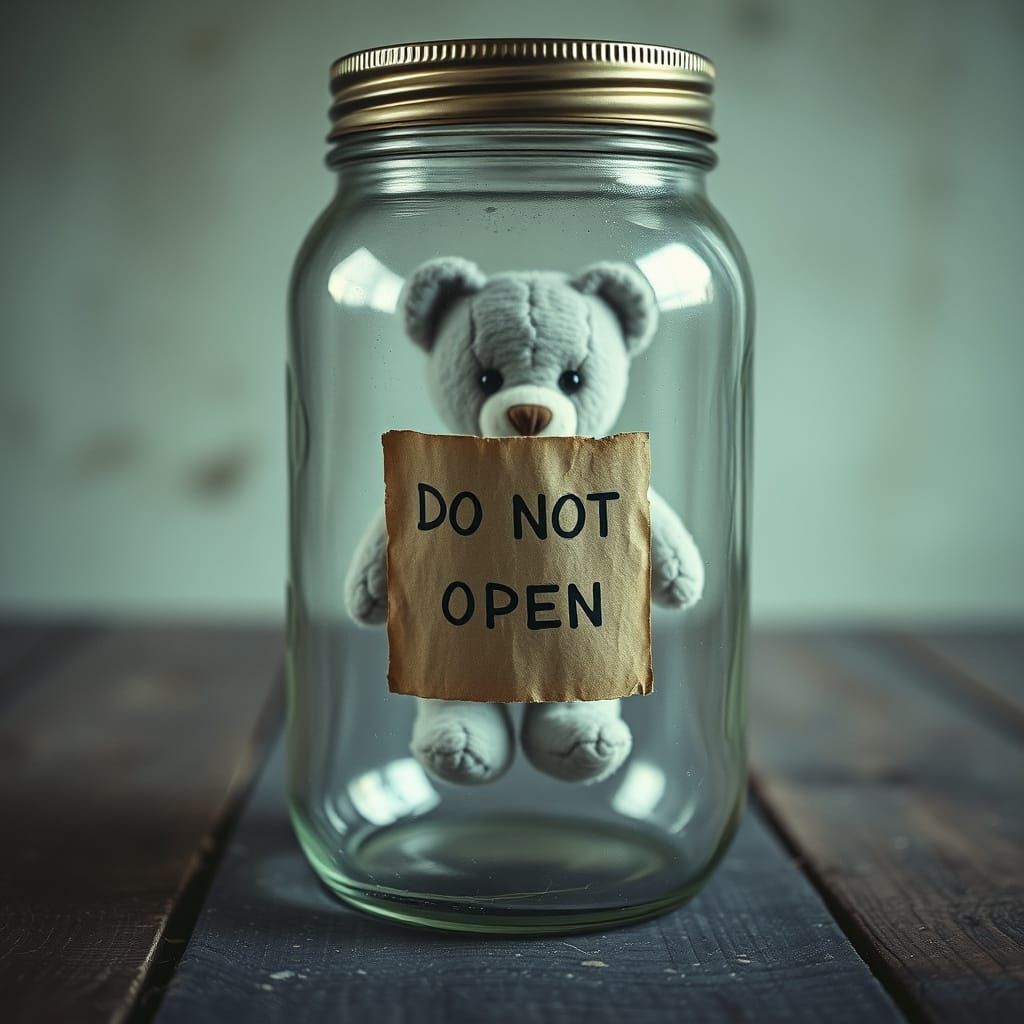 Vintage Jar with Teddy Bear, Cinematic Film Style