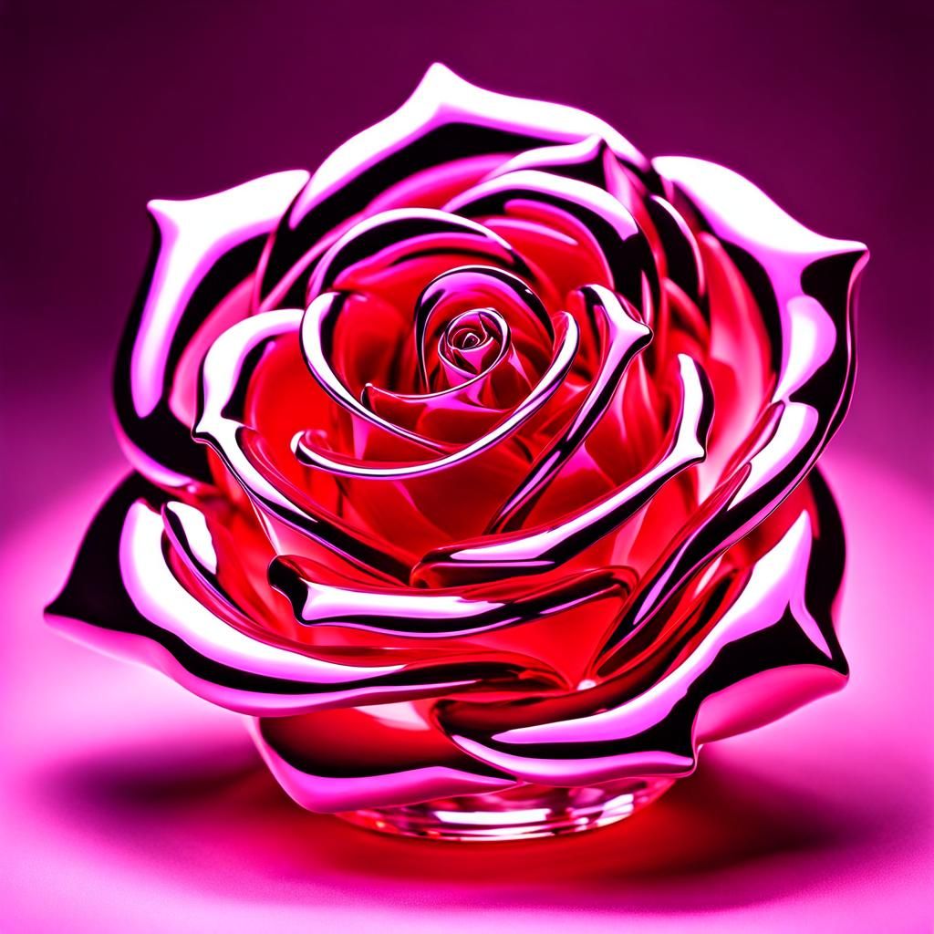 Pink Crystal Rose Sculpture in Modern Art Style