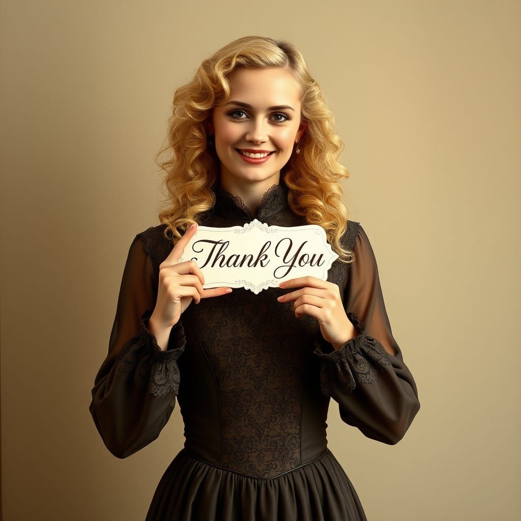 Elegant Lady in Victorian Dress with Heartfelt Gesture