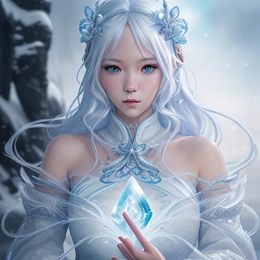 Elegant Ice Mage Fantasy Digital Illustration