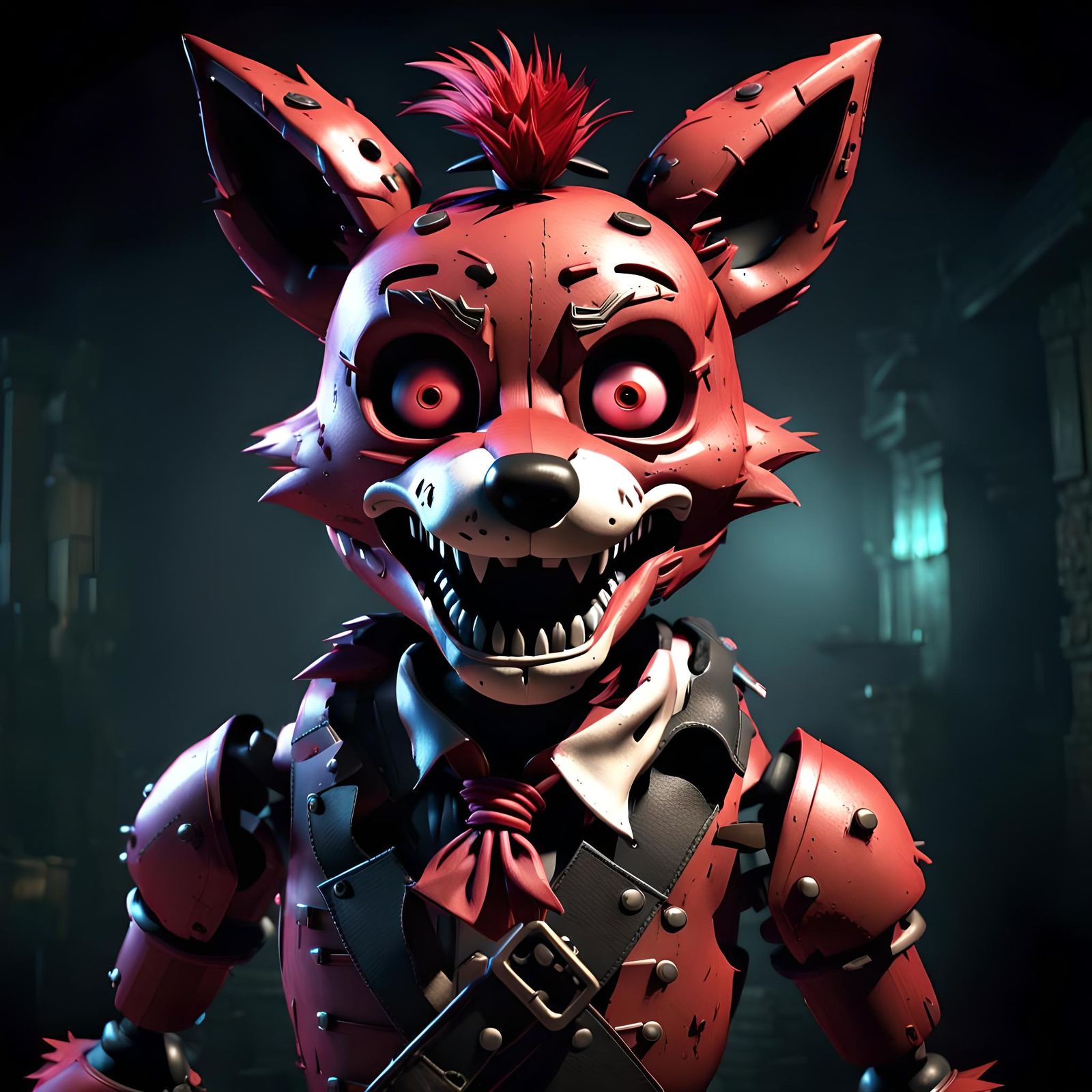 Nightmarish Glitched Foxy 3D Rendering