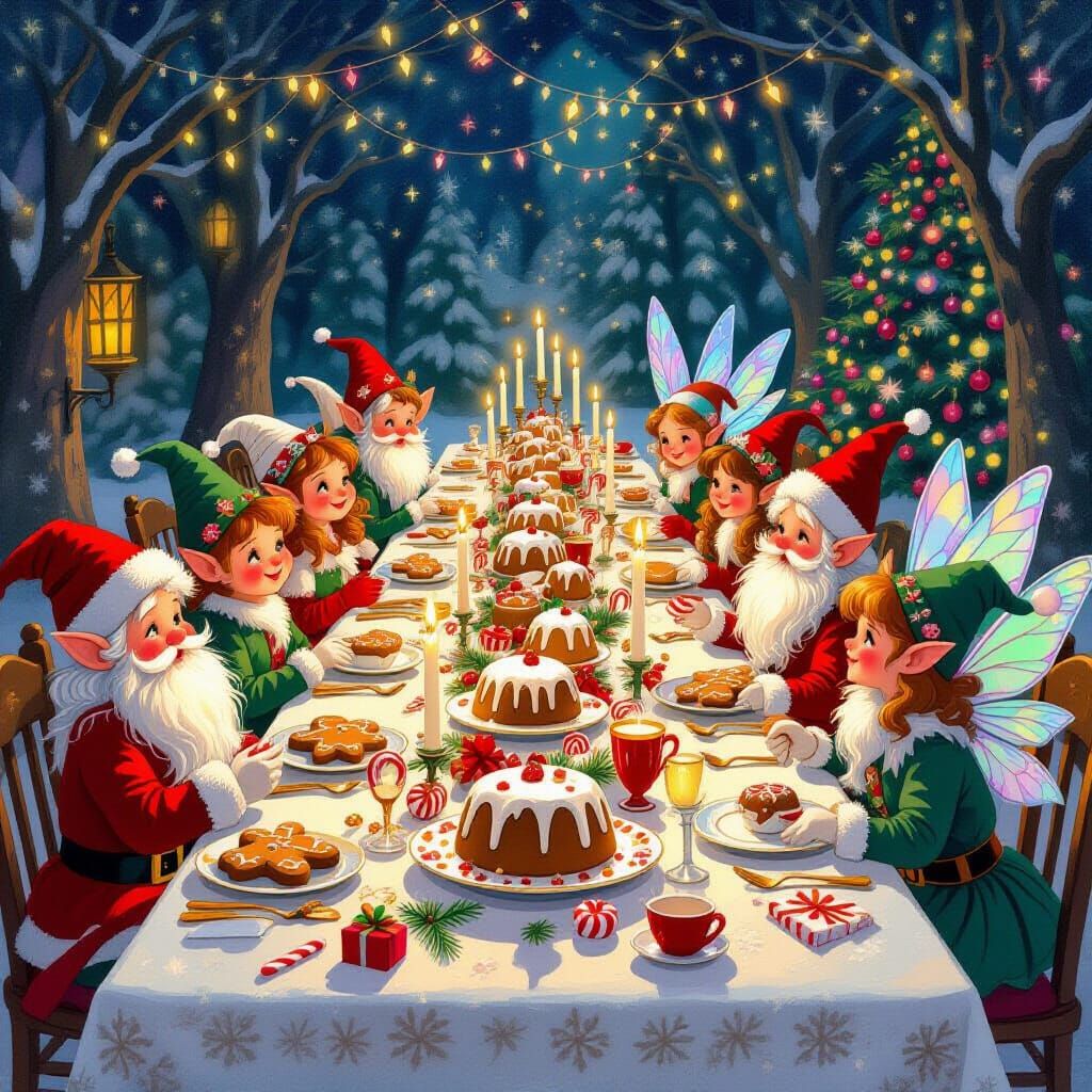 Magical Christmas Feast with Elves and Fairies in Storybook ...