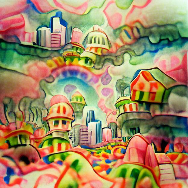 Psychedelic Watercolor Candyland Cityscape