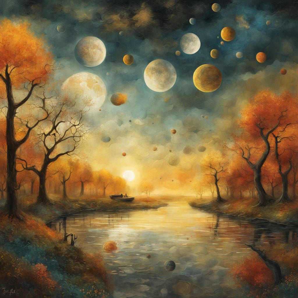 Vibrant Autumn Sunrise in Mixed Media Art