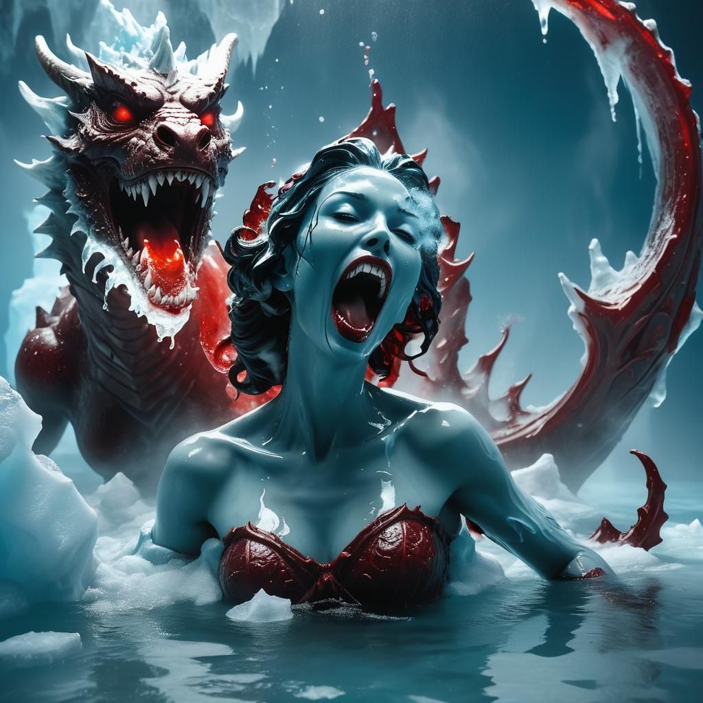 Possessed demon glass glowing brilliantly statue woman  spla...