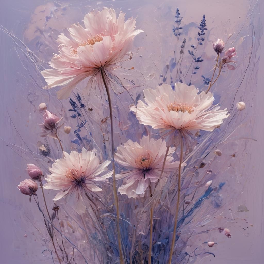 Translucent Flowers in Evening Light, Organic 3D Art