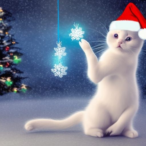 Cute Kitten Plays with Christmas Ornament