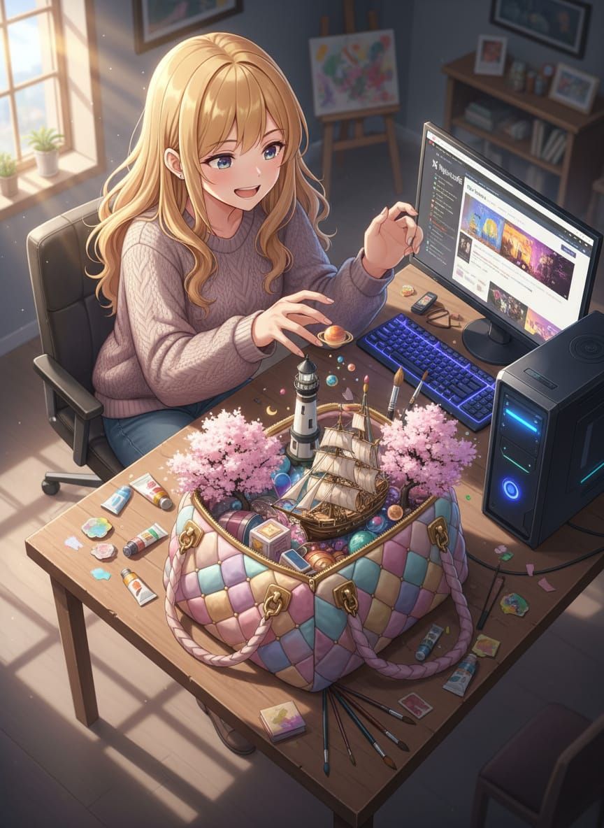 Giant Happy Girl Inspired by Ideas in Realistic Anime Style