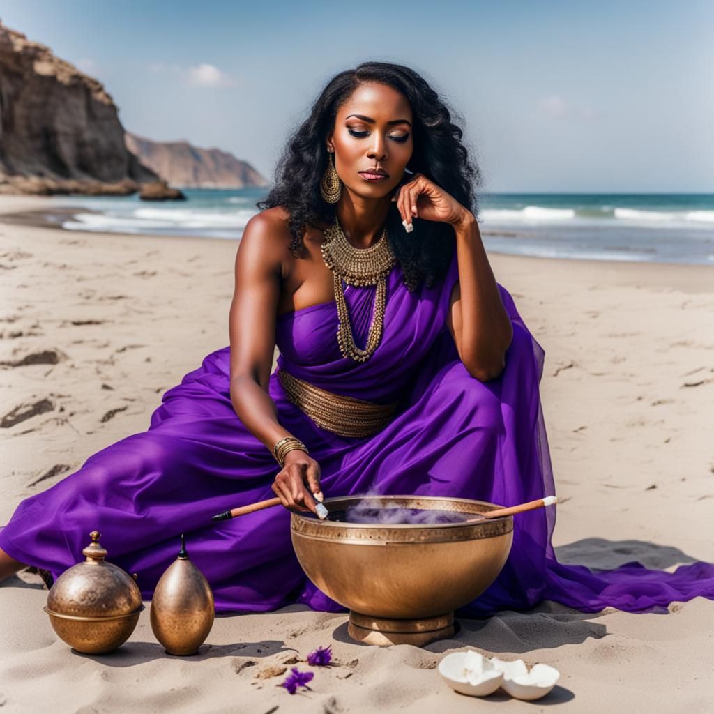 African American Woman in Saree on Eggshell