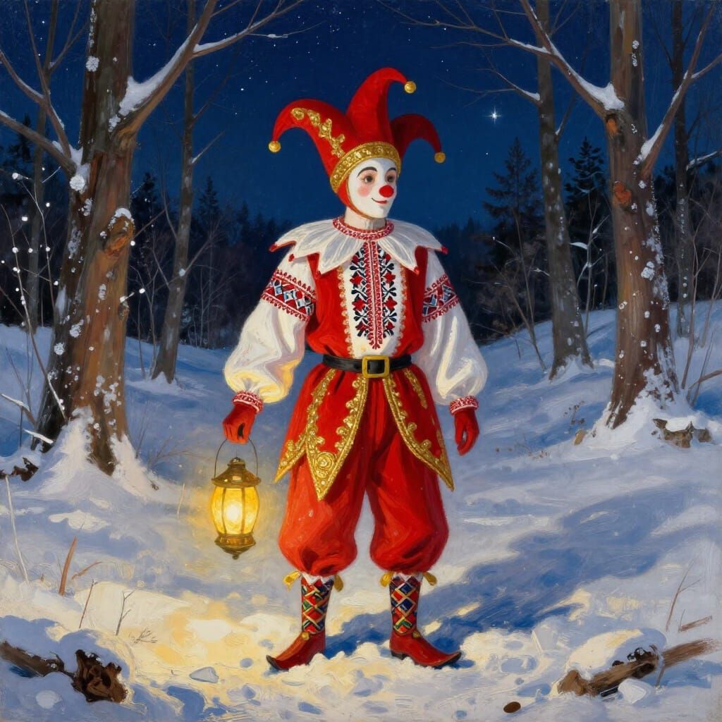 Slavic Yule Fool in Festive Folk Art Style