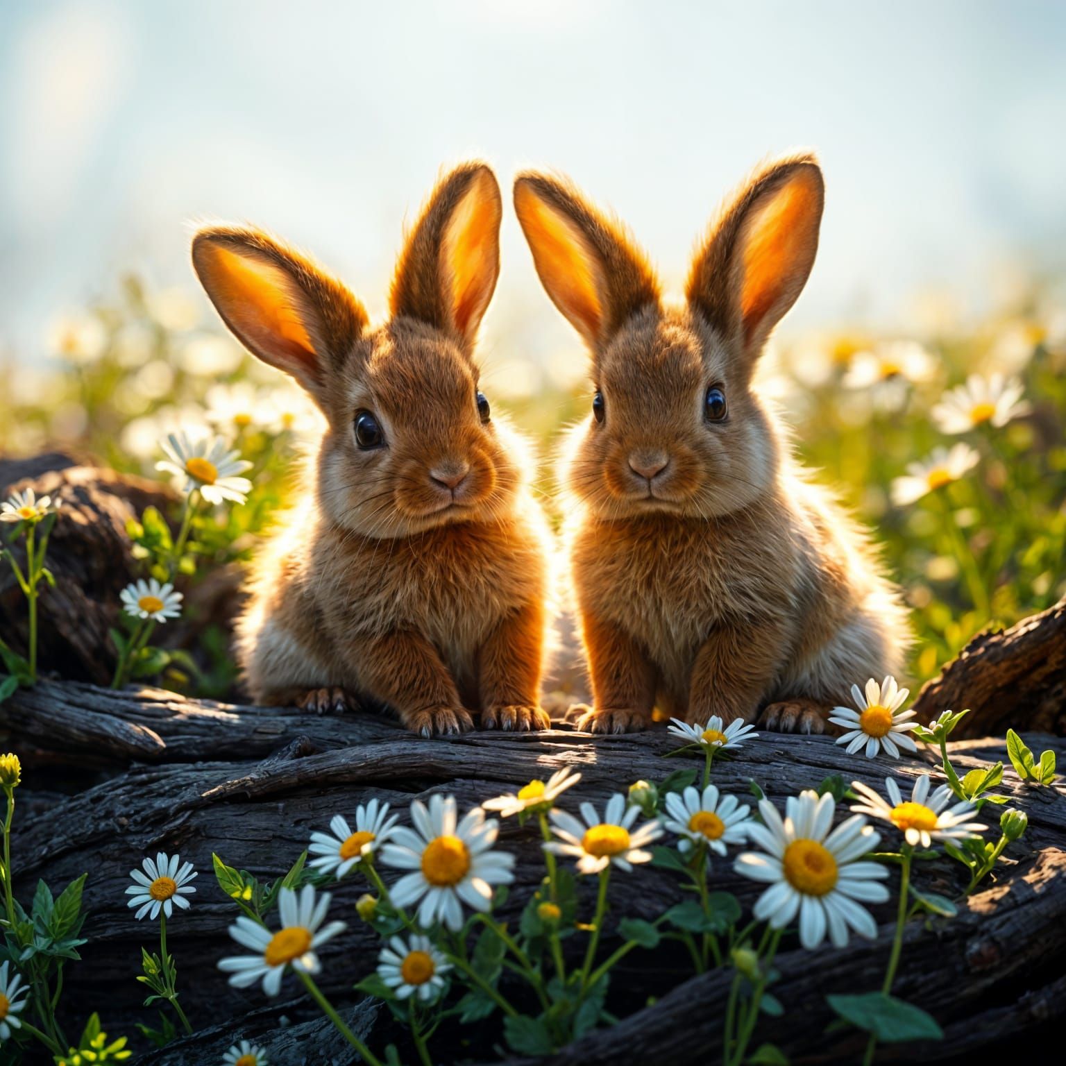 Cute Baby Rabbits in Sunlight