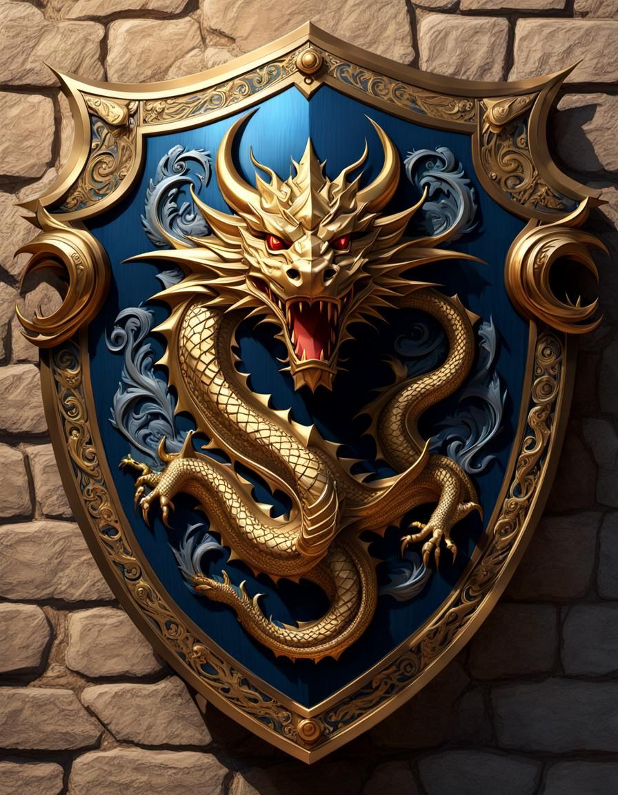 Ornate Dragon Shield Concept Art in Art Nouveau Style
