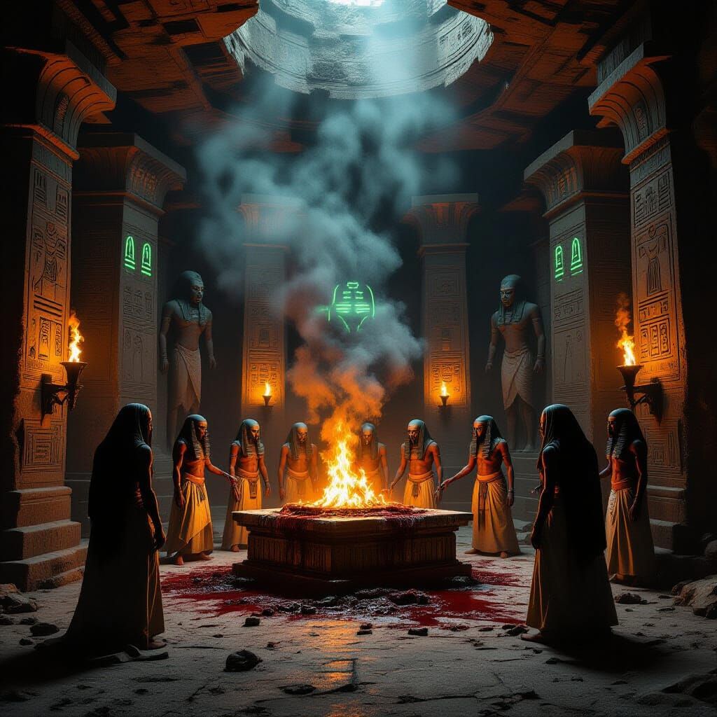 Ancient Egyptian Temple Ritual in Dark Horror Fantasy