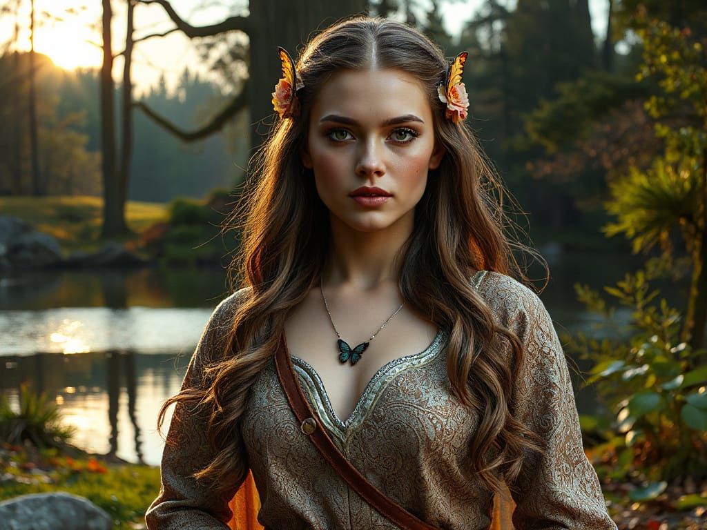 Regal Norse Celtic Goddess in Ethereal Forest Landscape