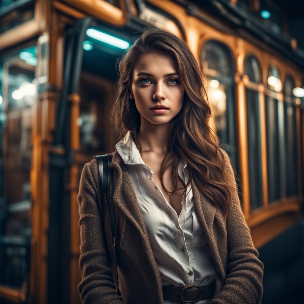 Beautiful girl time traveling