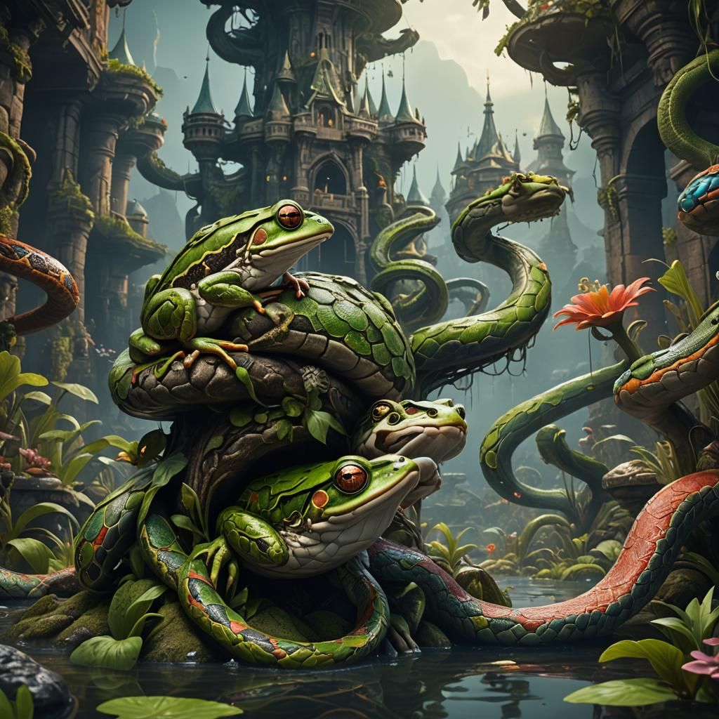 Frog and Snake Hybrid in Detailed Matte Painting