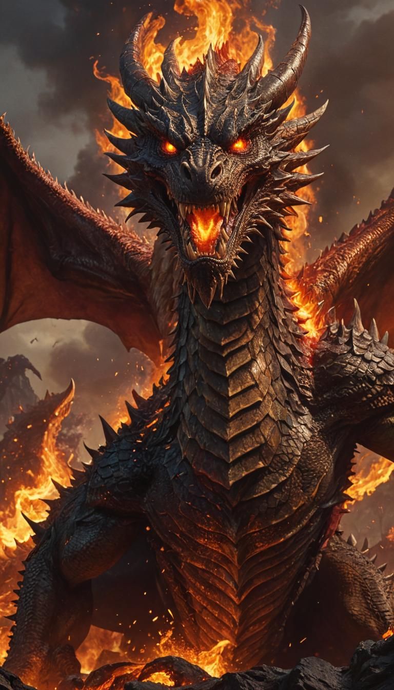 Dragon Drakornyx in Fiery Inferno: Epic Fantasy Art