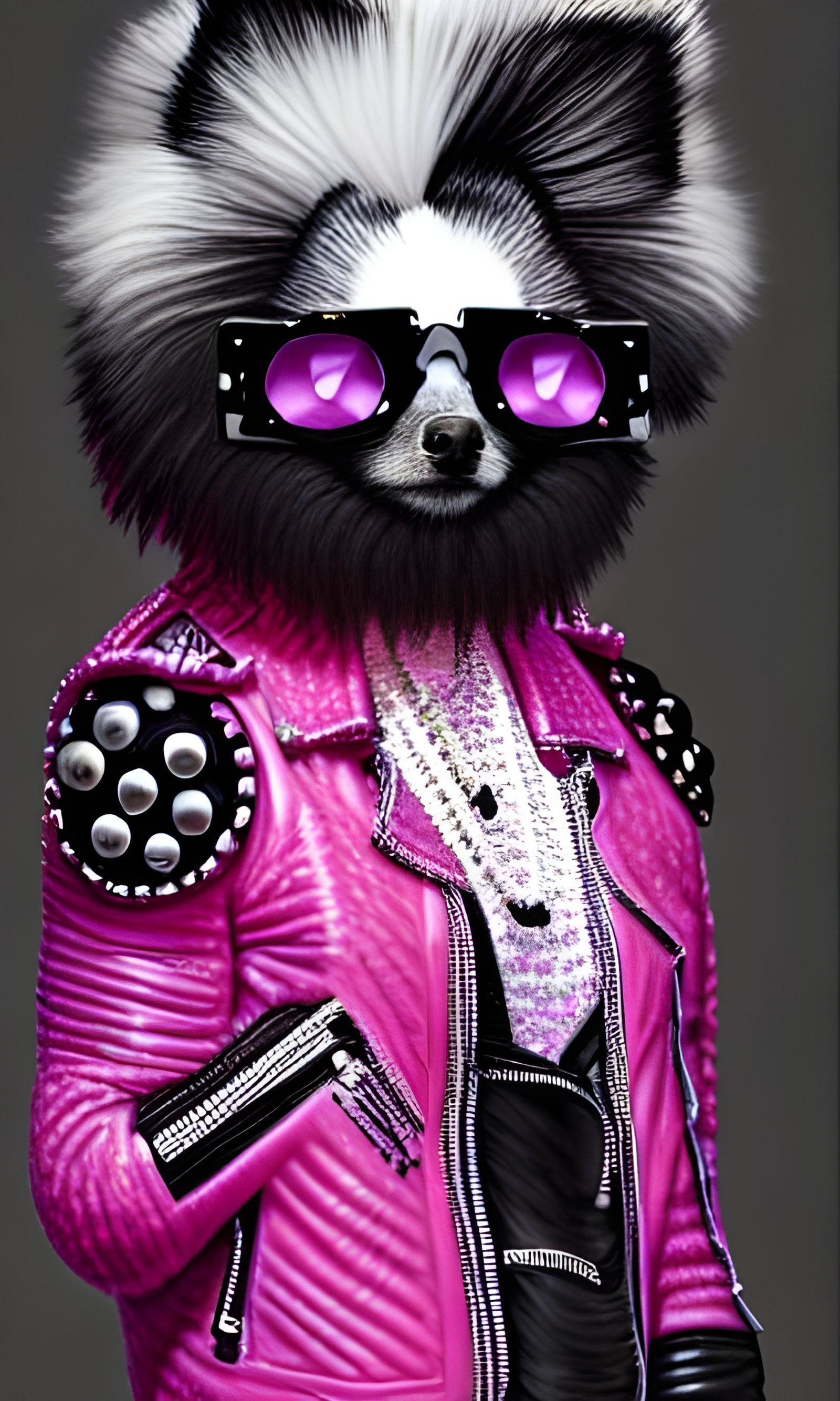 Pomeranian in Pink Leather Jacket: Photorealistic Digital Pa...