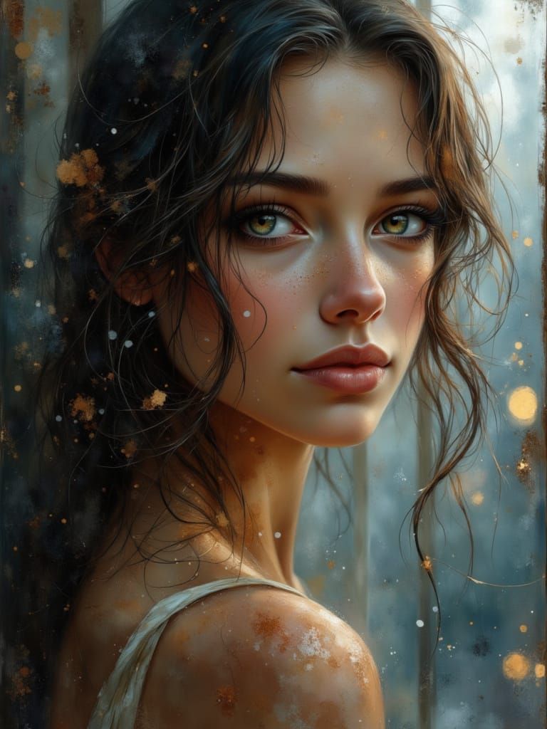 Woman Gazes Out Rain-Streaked Window in Moody Light