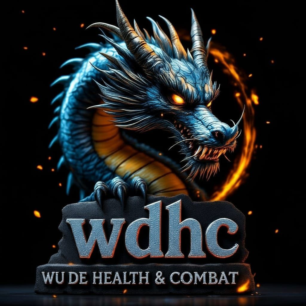 Photorealistic Dragon with Wdhc Logo on Black Background