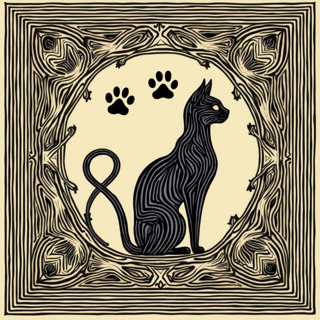 Elegant Geometric Art Nouveau Patterns with Intricate Cat Pa...