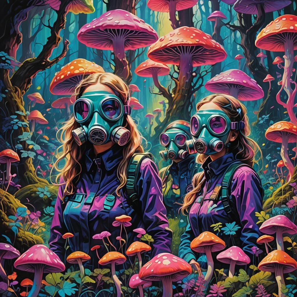 Psychedelic Fairy Sisters in Bioluminescent Forest