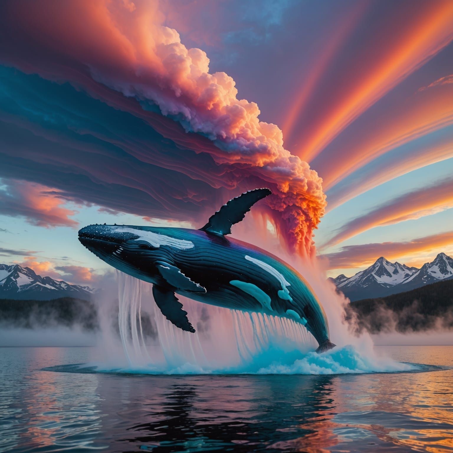 Surreal Whale Made of Colorful Fluid