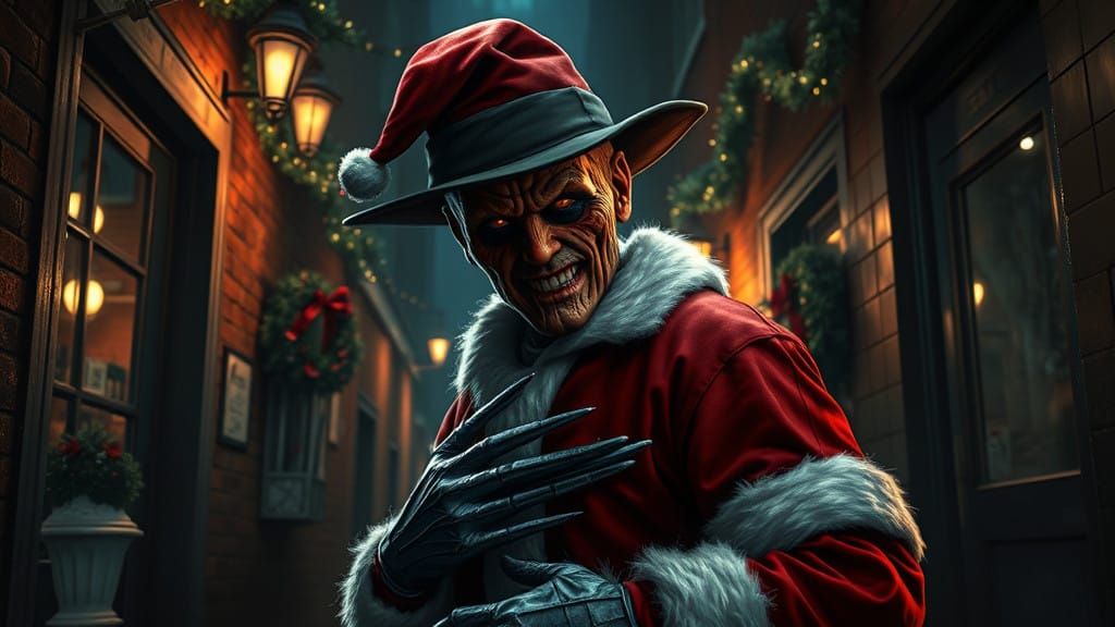 Freddy Krueger as Holiday Horror in Dark Digital Art