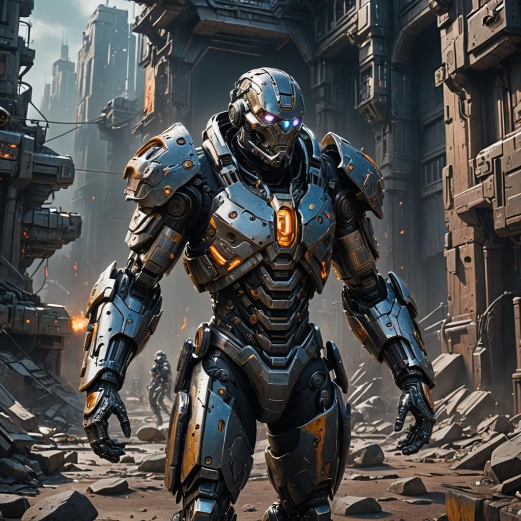 Detailed Cyborg Soldier in Fantasy Concept Art