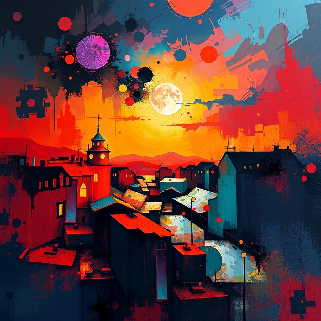 Synthwave Cityscape with Fractal Art and Neural Abstraction