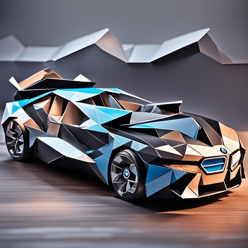 Futuristic Jet-Like BMW in Origami Style