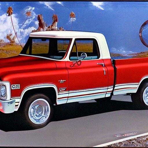 White 1972 Chevy Stepside Truck in Hyperrealism