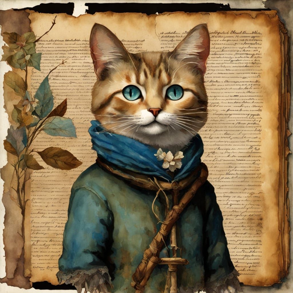 Whimsical Watercolor Cat Embarks on a Vintage Adventure