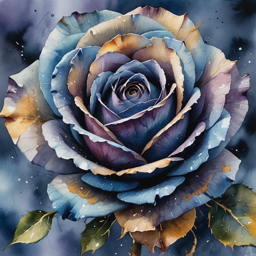 Blue Rose in Misty Impressionist Gouache