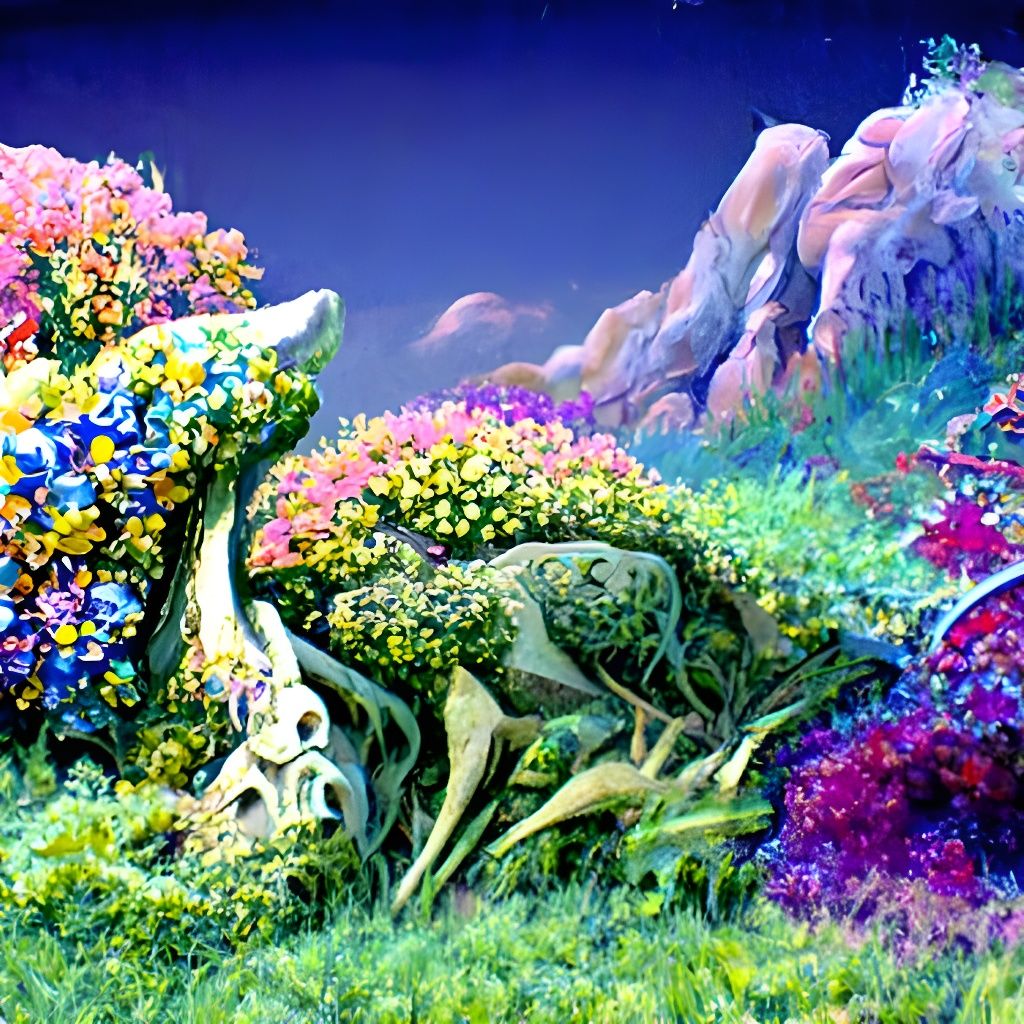 Deer Skull with Vines in Fantasy Landscape