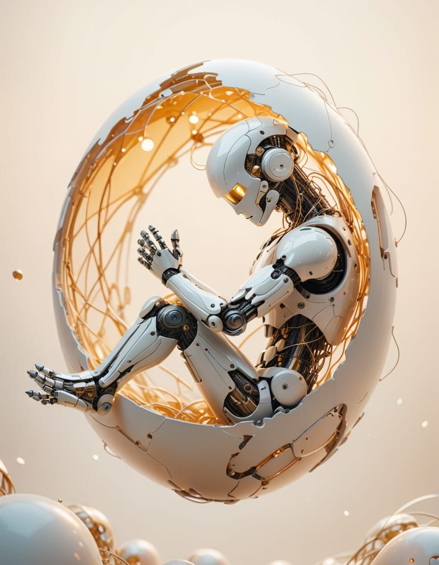 Humanoid Robot in Eggshell: Abstract Futurism