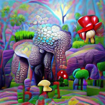 Enchanted Mushroom Forest: 3D Elephant in Pop Art