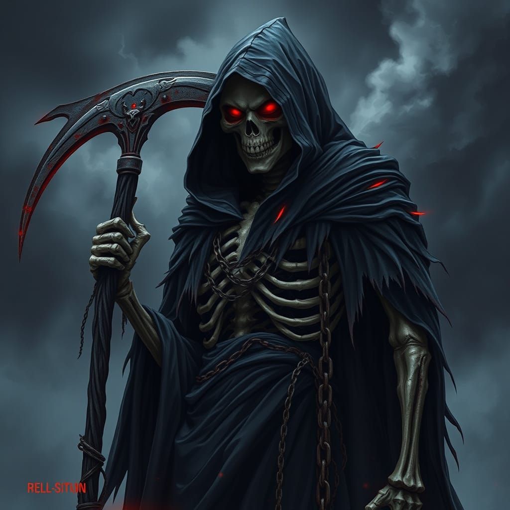 Skeletal Figure in Tattered Black Robes Radiates Malevolent ...
