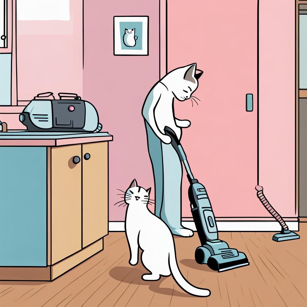 A cat vacuuming