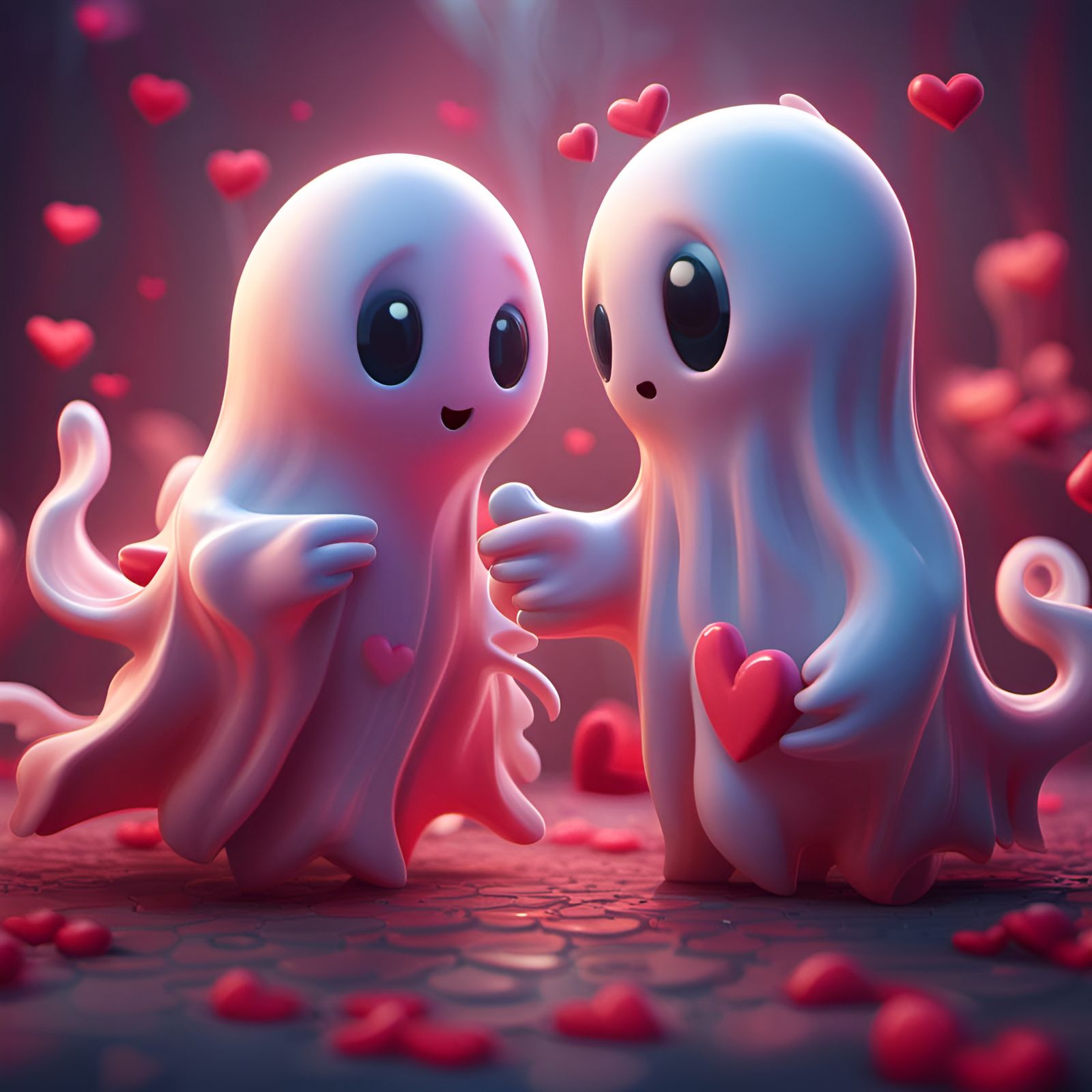 Cute Ghosts Celebrate Valentine's Day in Matte Painting
