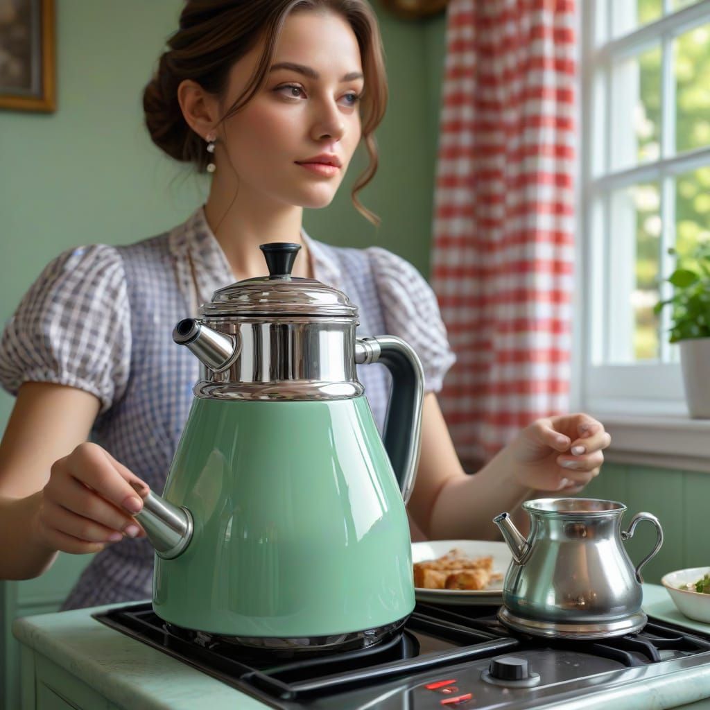 Tradwife in 1950s Kitchen: Hyperrealistic Concept Art