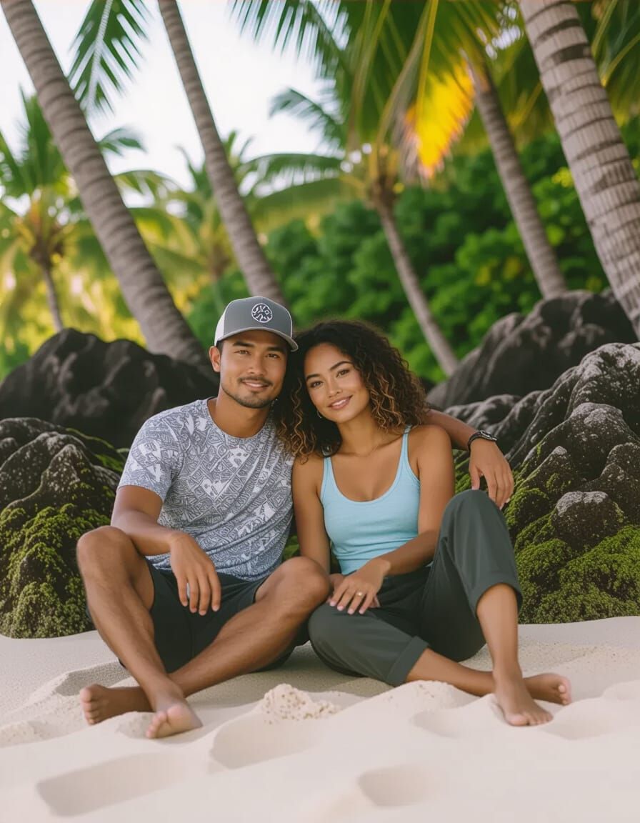 Couple Relaxing on Beach in Muted Natural Colors