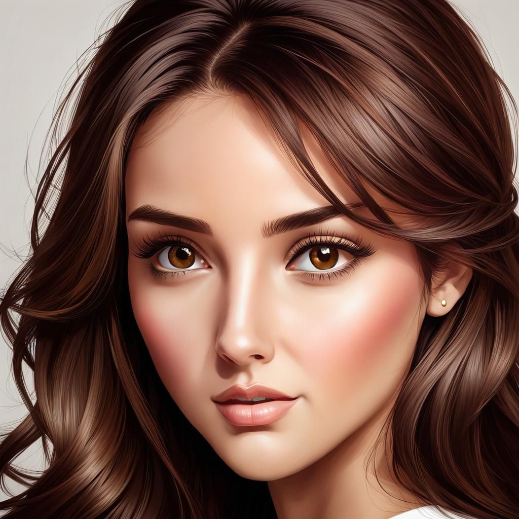 Professionally Drawn Portrait of a Brown-Haired Girl