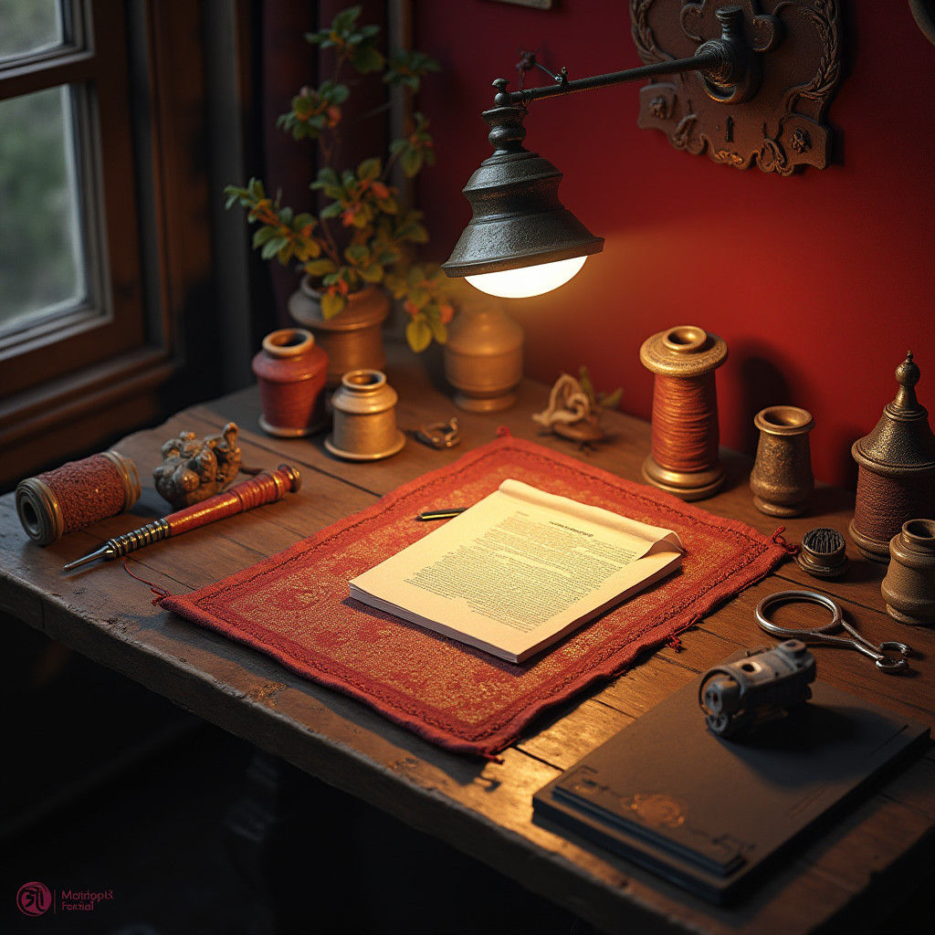 Sewing Tools on Medieval Artisan's Work Surface