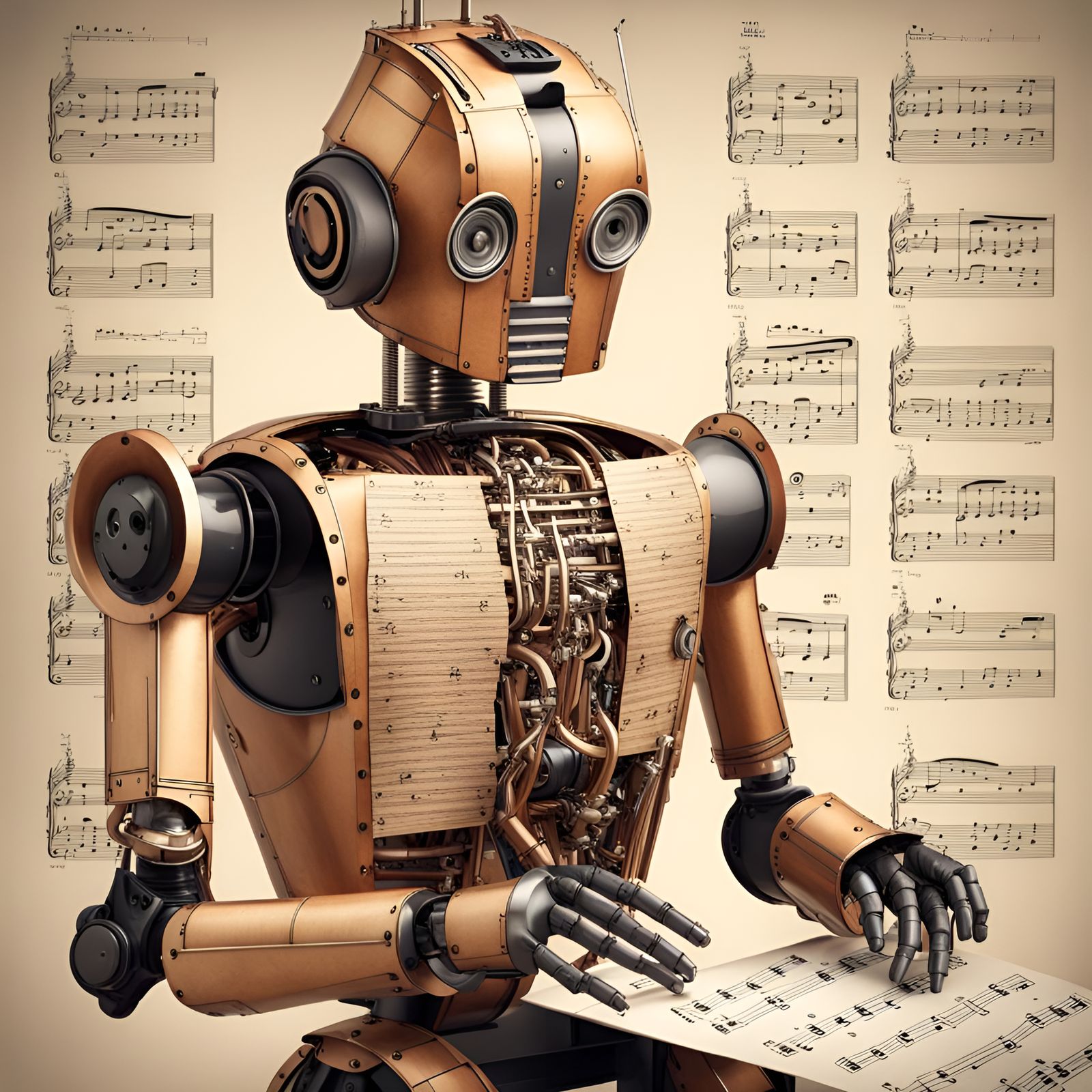 Musical Robot Art in Vaporwave Style