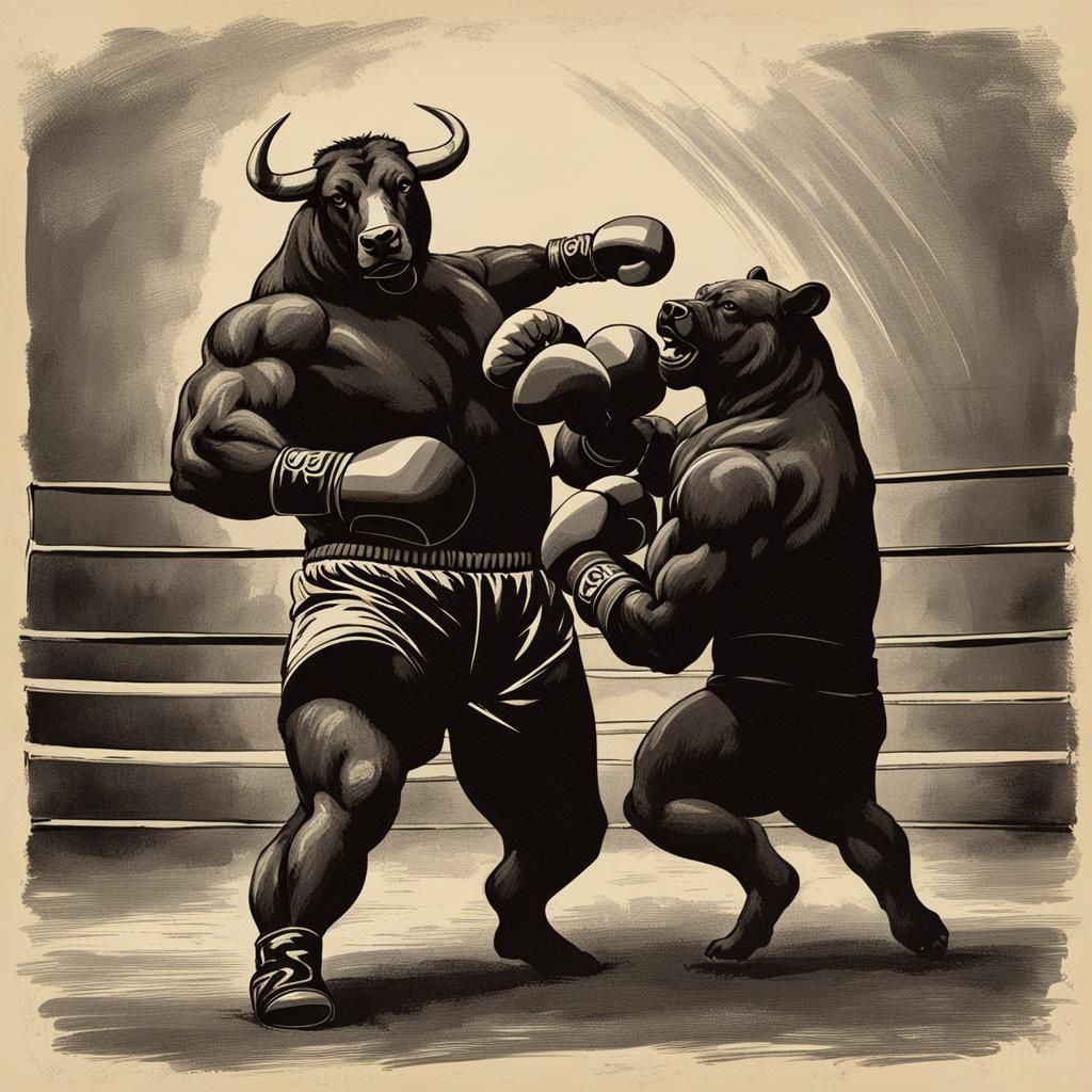 Bull and Bear Boxing Match in a Ring