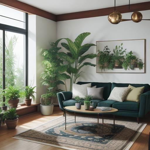 Plant-Filled Living Room in Natural Lighting