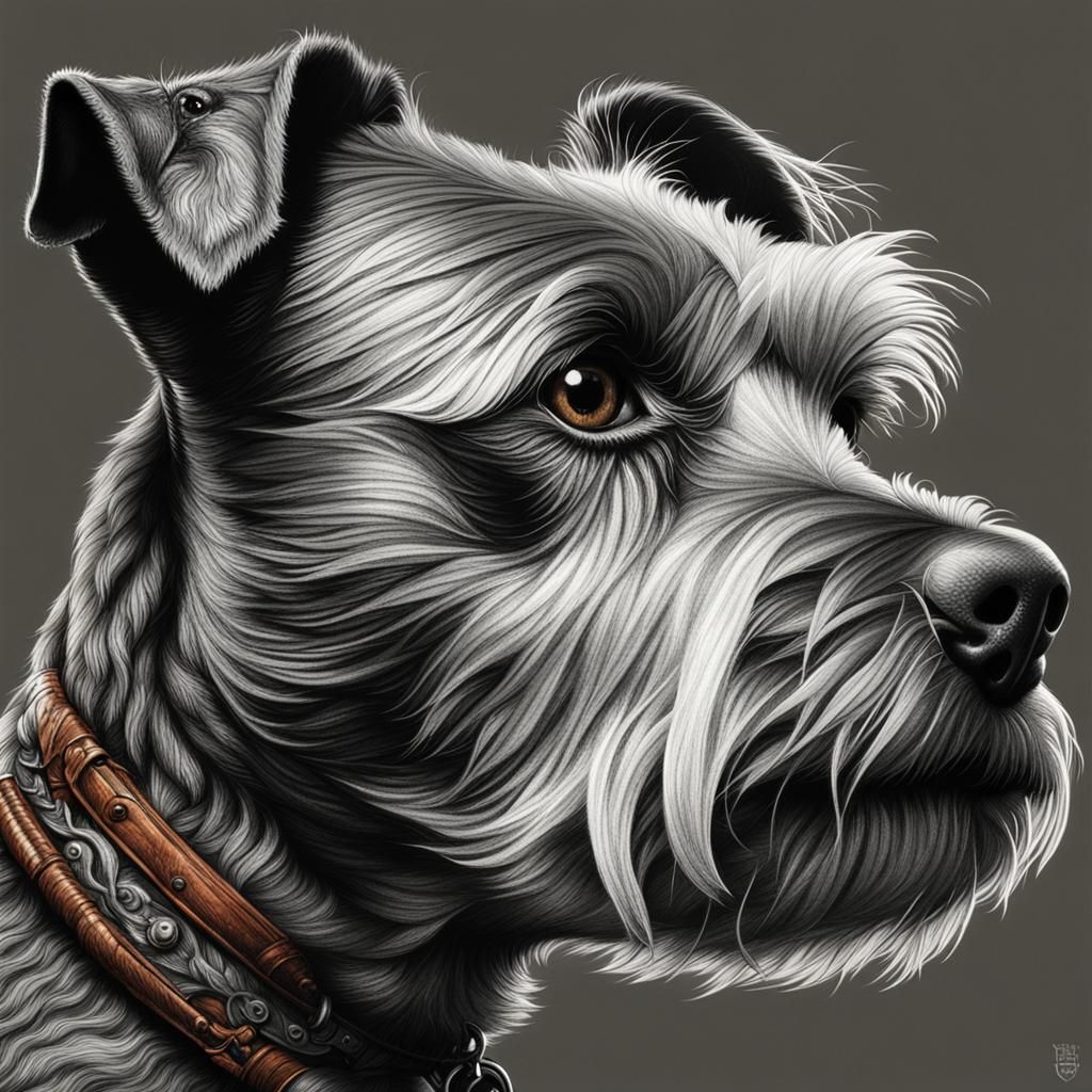 Detailed Pencil Drawing of Terrier Profile