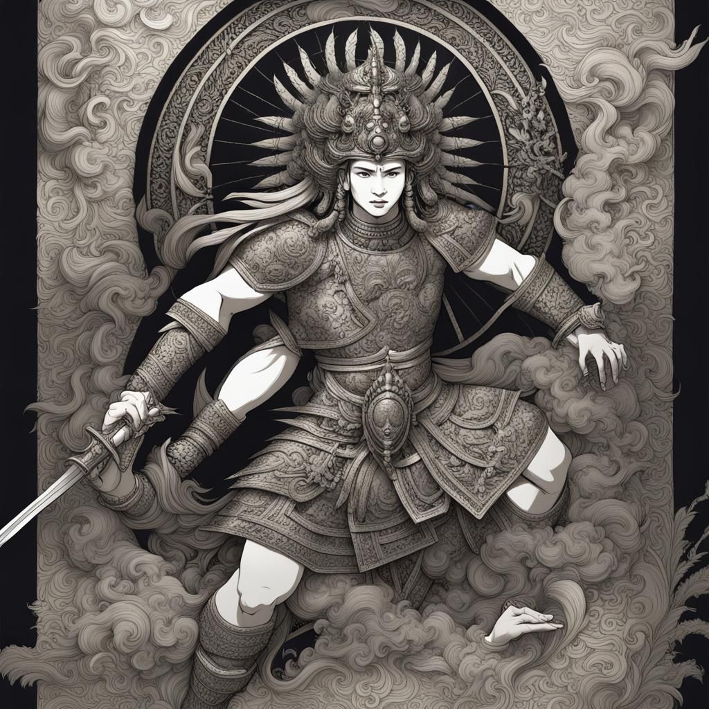 Indarapatra and Sulayman: Mythical Battle in Charcoal