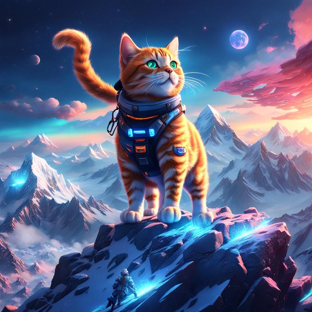 Sci-Fi Anime Cat Conquers Everest in 3D Art